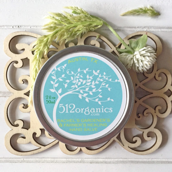 512organics rachel's hand salve on laser cut wood with flowers on white wood