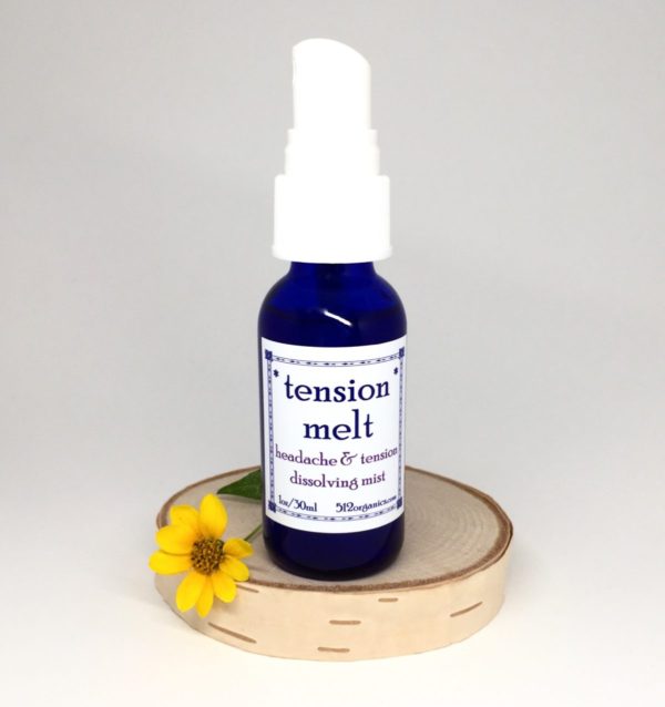 bottle of 512organics Tension Melt aromatherapy essential oils for tension headaches and stress relief