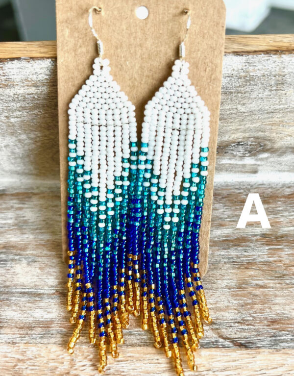 Bohemian seed bead earrings, Fringe earrings, Native-inspired *BIG SALE* - Image 2