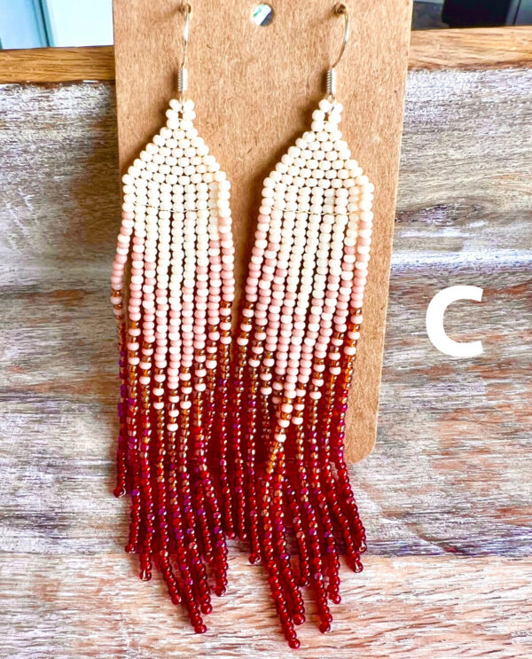 Bohemian seed bead earrings, Fringe earrings, Native-inspired *BIG SALE* - Image 4