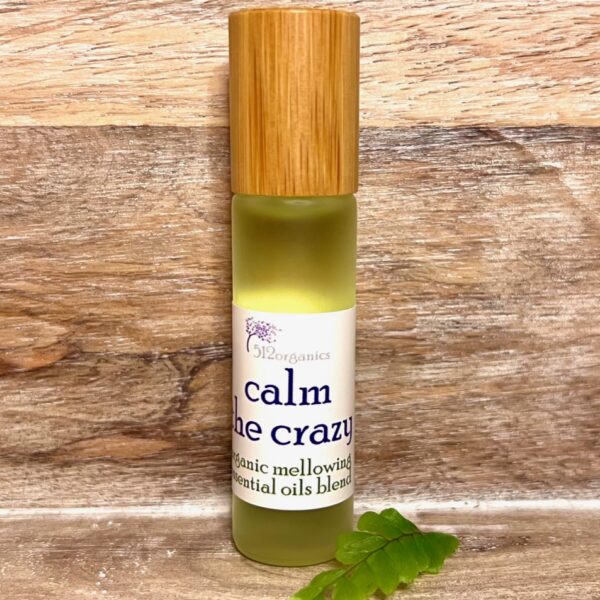 Calm the Crazy essential oils organic frosted roller ball bamboo cap