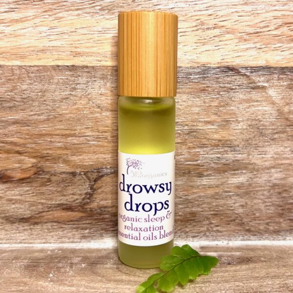 Drowsy Drops organic essential oils frosted roller ball bamboo cap