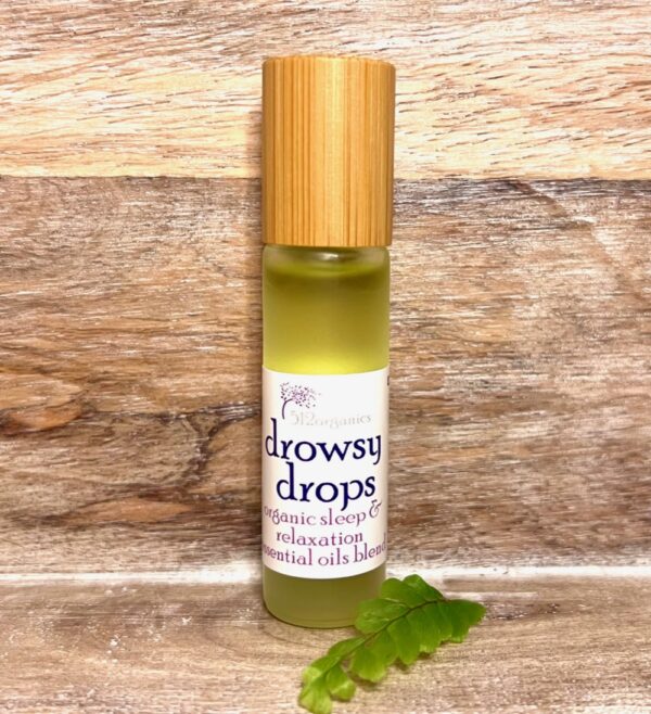 Drowsy Drops organic essential oils frosted roller ball bamboo cap